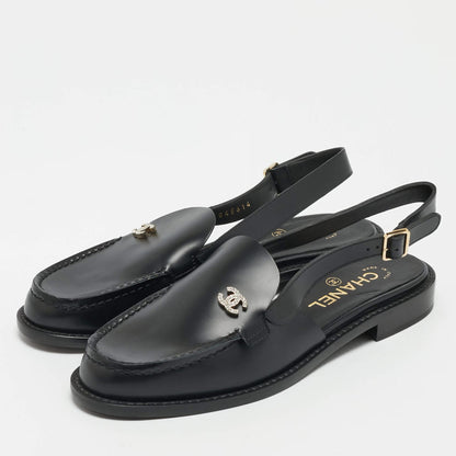 Slingback Flache Schwarz Loafer