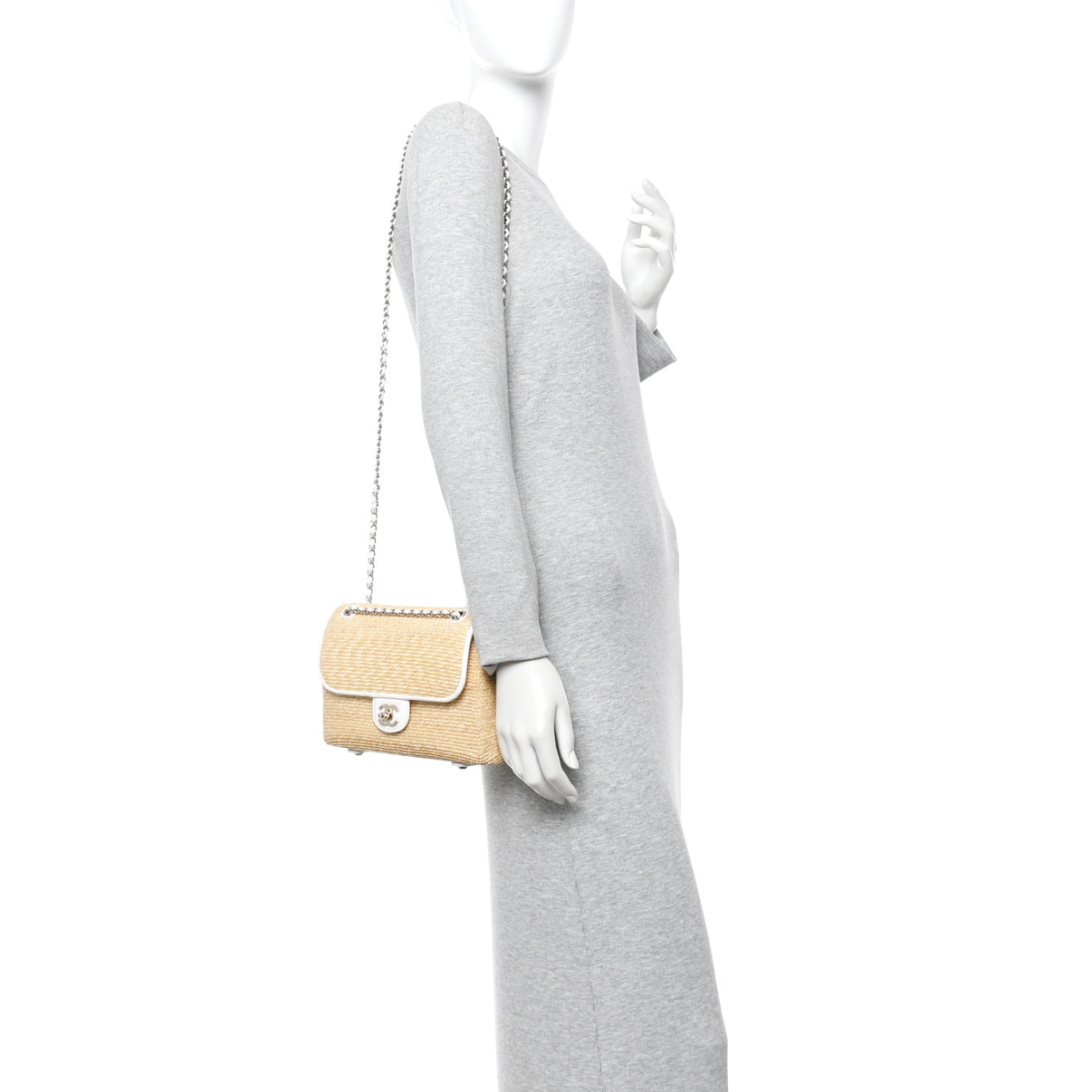 Raffia Lambskin Small Flap Bag Beige White