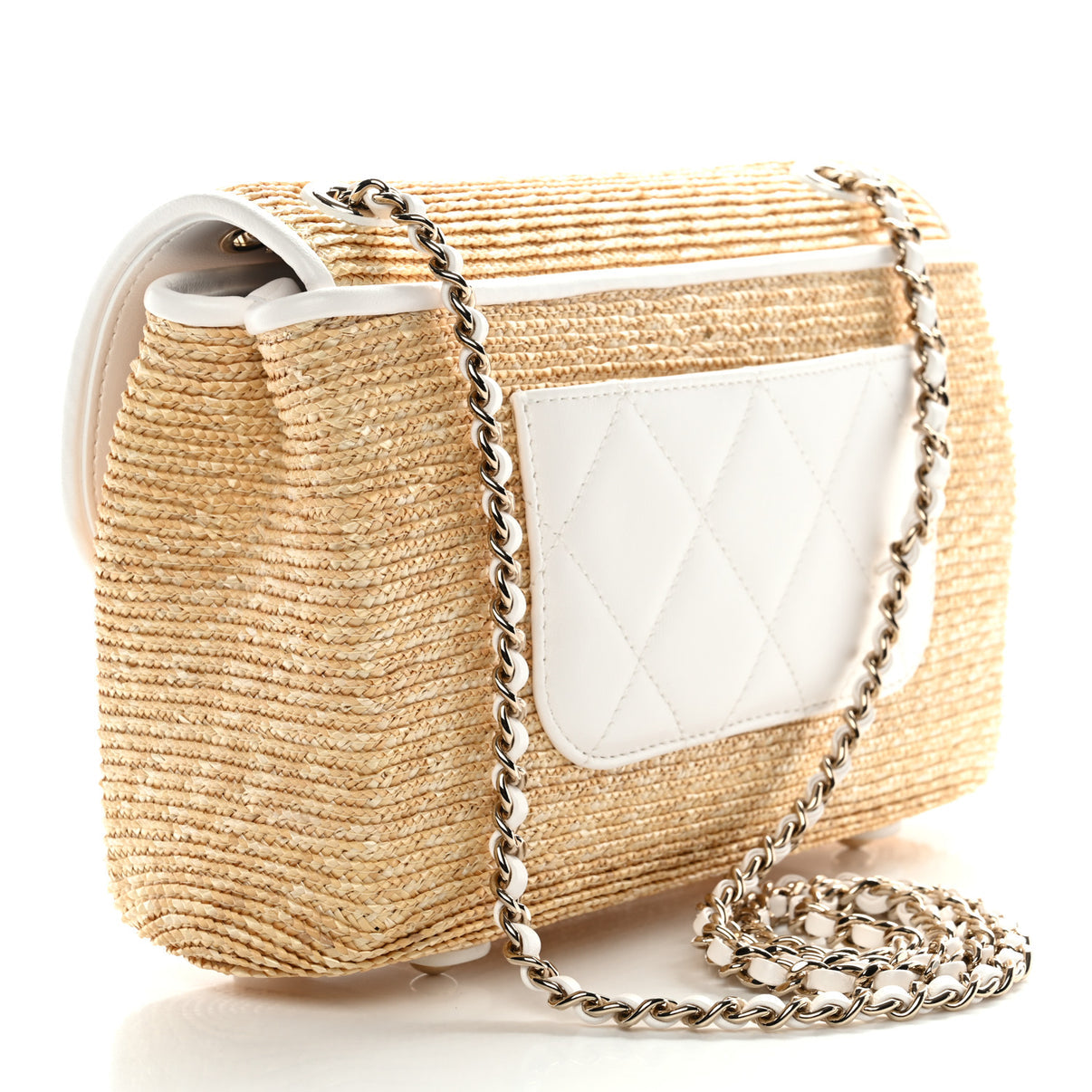 Raffia Lambskin Small Flap Bag Beige White