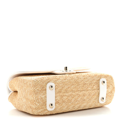 Raffia Lambskin Small Flap Bag Beige White